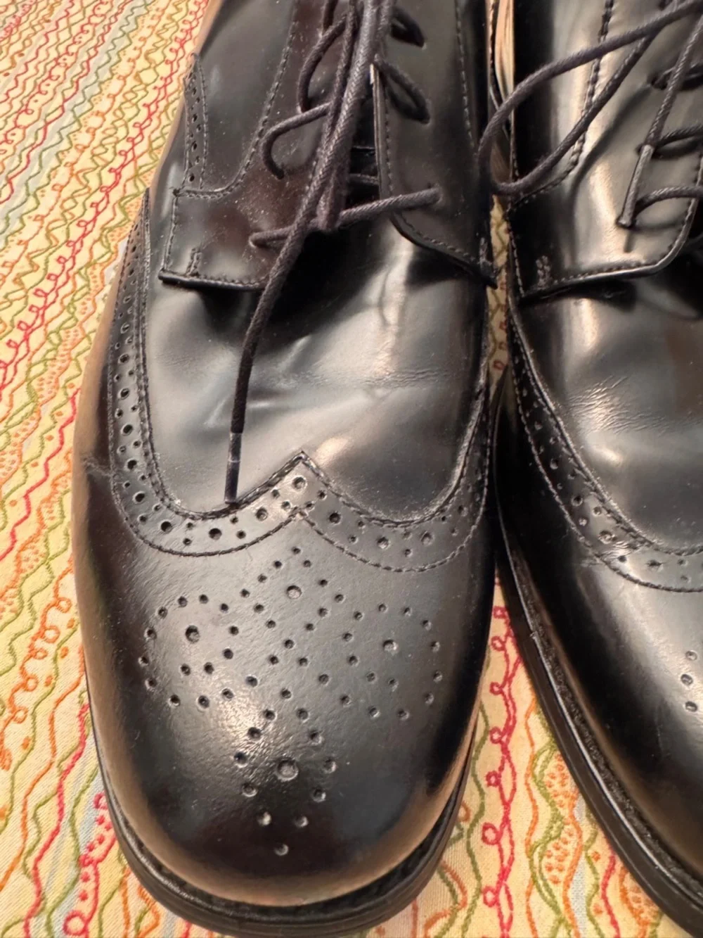 Johnston & Murphy Men 11.5 M Atchison Wing Tip Oxford Black Leather NIB 20-6287